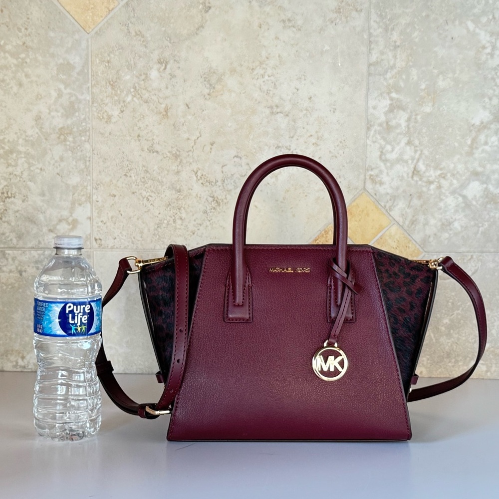 Michael Kors Avril Small Satchel Shoulder Crossbody Bag Oxblood Multi Haircalf